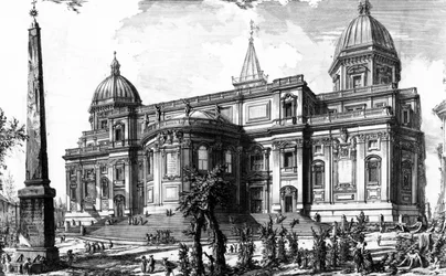 「ローマの景色」シリーズ、1760年頃のサンタマリアマッジョーレの後部ファサードの眺め